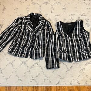 Elementz Black and White Plaid Blazer and Vest Set